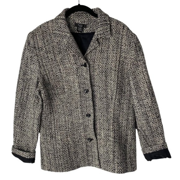 M.I.C. Studio Black White Silk Tweed Jacket Blazer Womens Size 14 - Picture 1 of 8